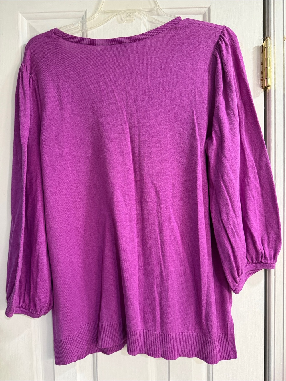 J.Jill Wearever Fuchsia V-Neck Gathered-Sleeve Sweater Size Large